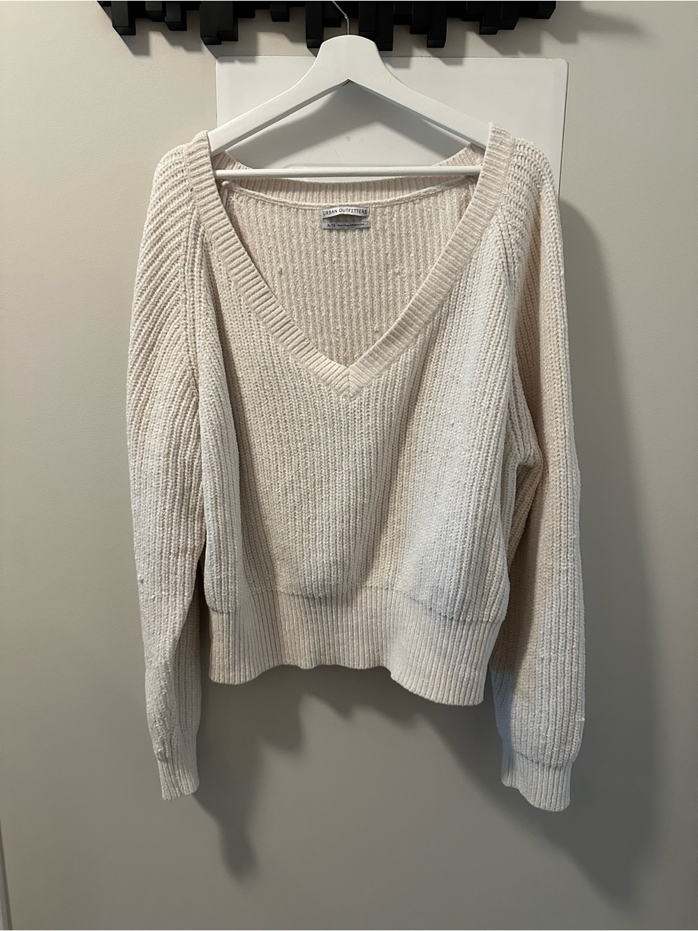 Urban Outfitters Cream Ribbed V-Neck Sweater